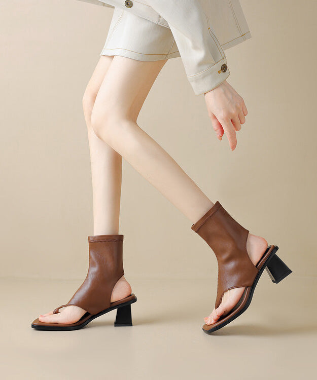 Brown Flops Boots Chunky Splicing Flip Chic Faux Leather FashionChic