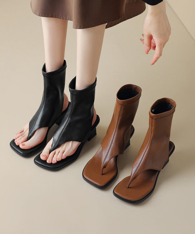 Brown Flops Boots Chunky Splicing Flip Chic Faux Leather FashionChic