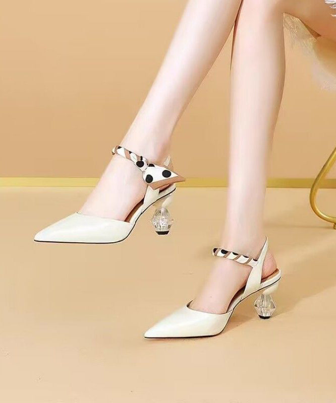 Pointed Yellow Leather High Sandals Toe Splicing Chic Heel Faux FashionChic