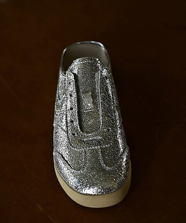 Splicing Cowhide Chic Slide Leather Sandals Silver Wedge FashionChic