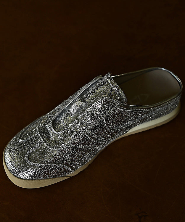 Splicing Cowhide Chic Slide Leather Sandals Silver Wedge FashionChic