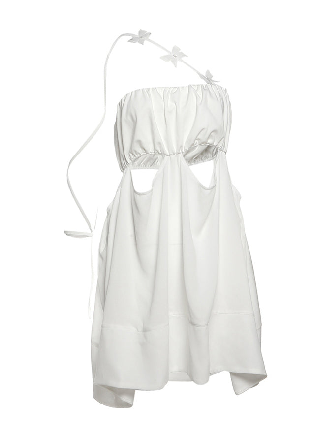 Hollow Bow Tulle Patchwork Sexy Mini Suspender Dress Chic FashionChic