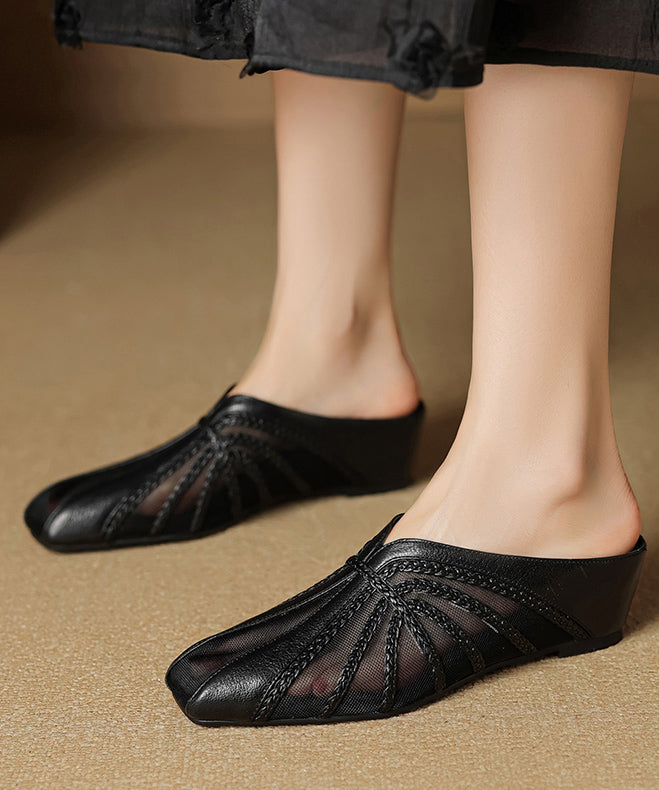 Gold Tulle Wedge Splicing Slide Cowhide Chic Sandals Leather FashionChic