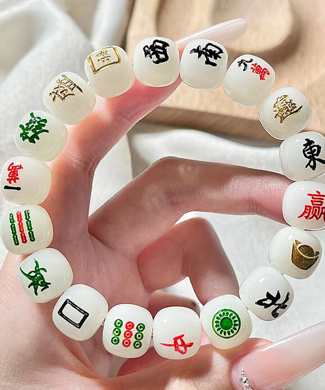 Alloy Mahjong Chain Buddhist Chic Bead White Bracelet FashionChic