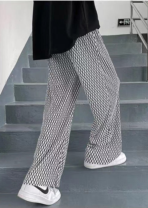 Spring Chic White Men Plaid Long Pants Oversized FashionChic