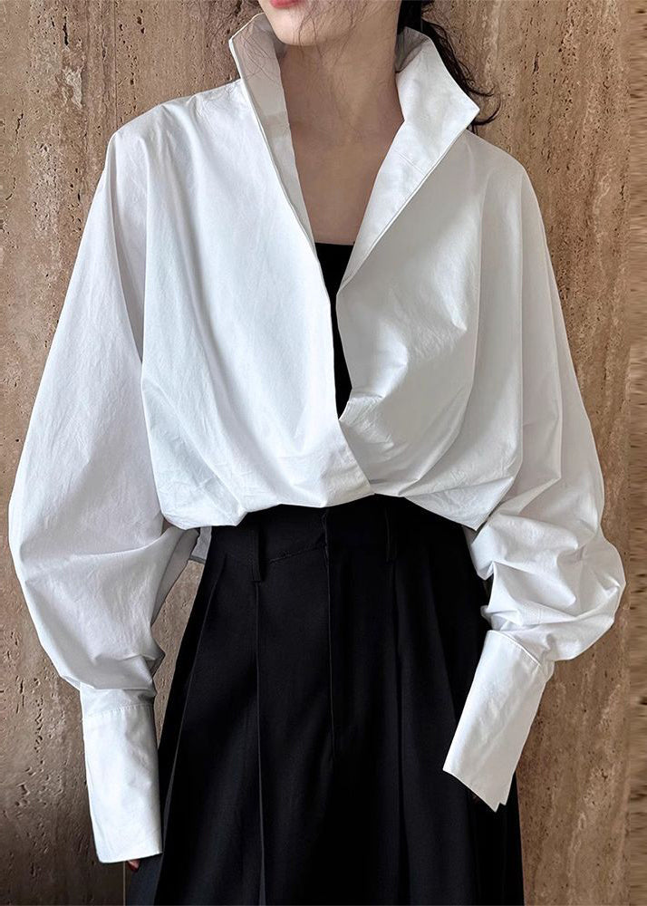 Collar Stand Chic Shirts Solid White Spring FashionChic