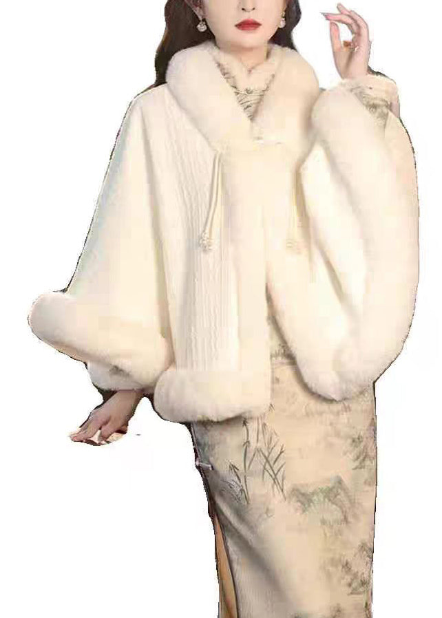 Chic White Tassel Fur Collar Patchwork Warm Fleece Cape Winter WO023 HS-CTS241109