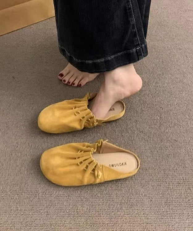 Chic Splicing Yellow Suede Wrinkled Sandals Slide FashionChic