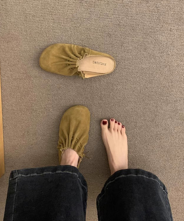 Chic Splicing Yellow Suede Wrinkled Sandals Slide FashionChic