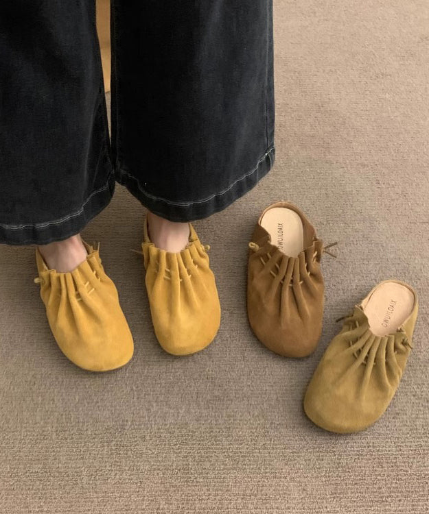 Chic Splicing Yellow Suede Wrinkled Sandals Slide FashionChic