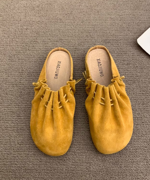 Chic Splicing Yellow Suede Wrinkled Sandals Slide FashionChic