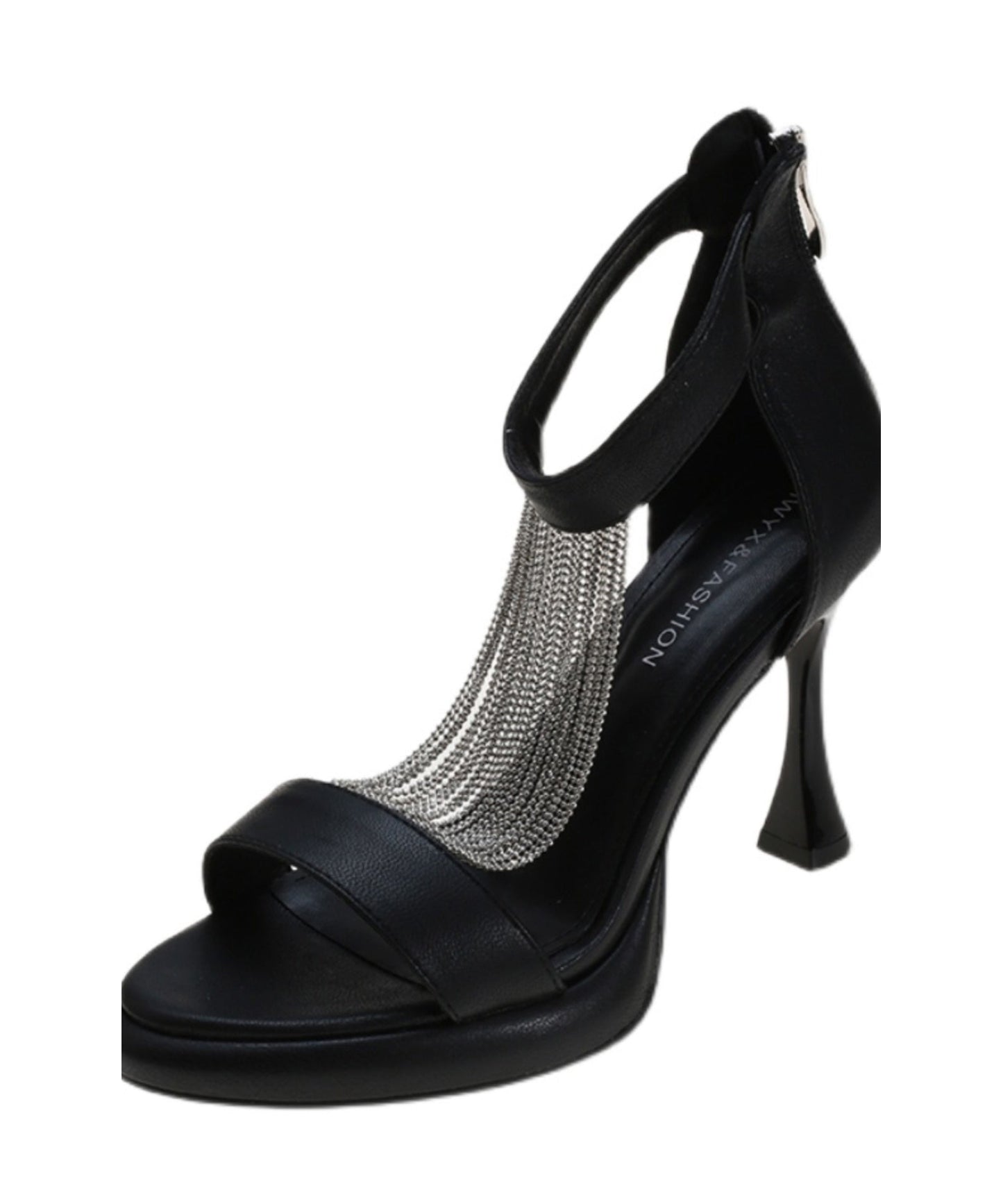 Zircon Beige Sandals High Leather Faux Chic Splicing Heel FashionChic