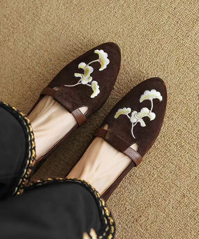 Chinese Style Black Suede Embroidered Chunky Loafer Shoes YC029 ABC