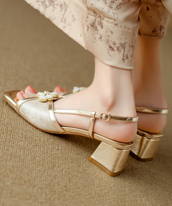 Chinese Style Chunky Sandals Green Cowhide Leather Peep Toe WT022 shoe-LX241030