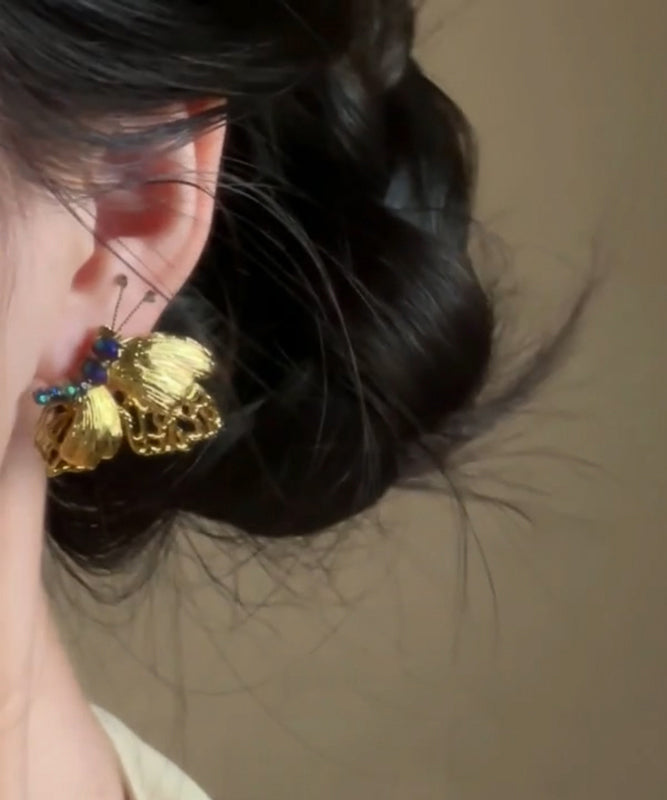 Style Gold Stud Earrings Alloy Chinese Butterfly Beading FashionChic