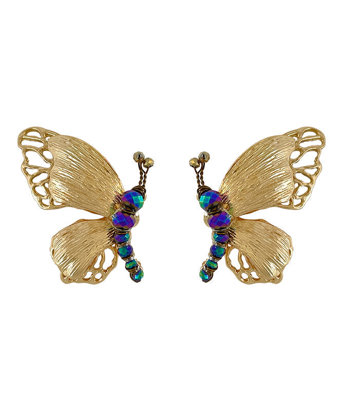 Style Gold Stud Earrings Alloy Chinese Butterfly Beading FashionChic