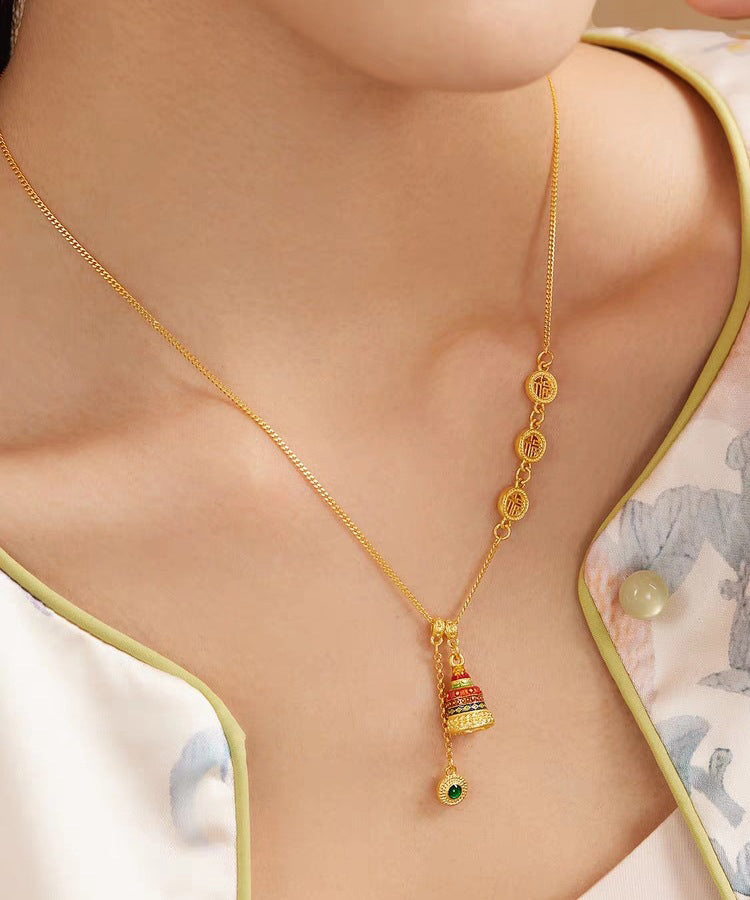 Chinese Style Gold Ancient Gold Crystal Enamel Lariat Necklace YI031 ABC