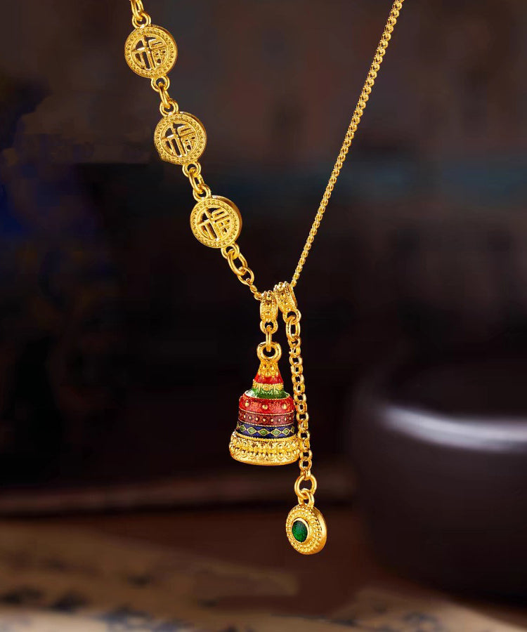 Chinese Style Gold Ancient Gold Crystal Enamel Lariat Necklace YI031 ABC
