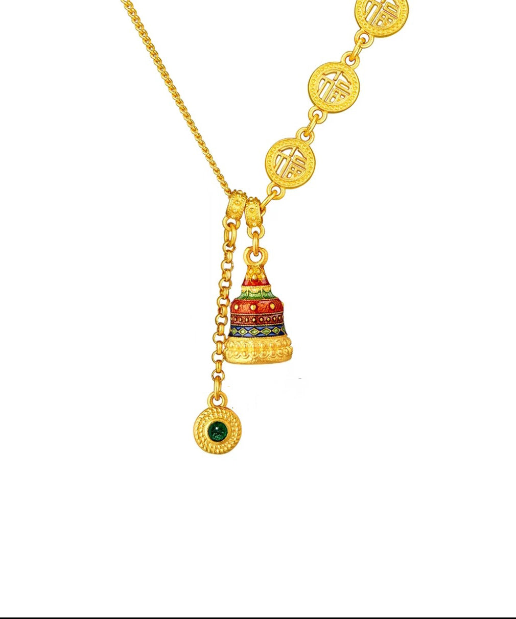 Chinese Style Gold Ancient Gold Crystal Enamel Lariat Necklace YI031 ABC