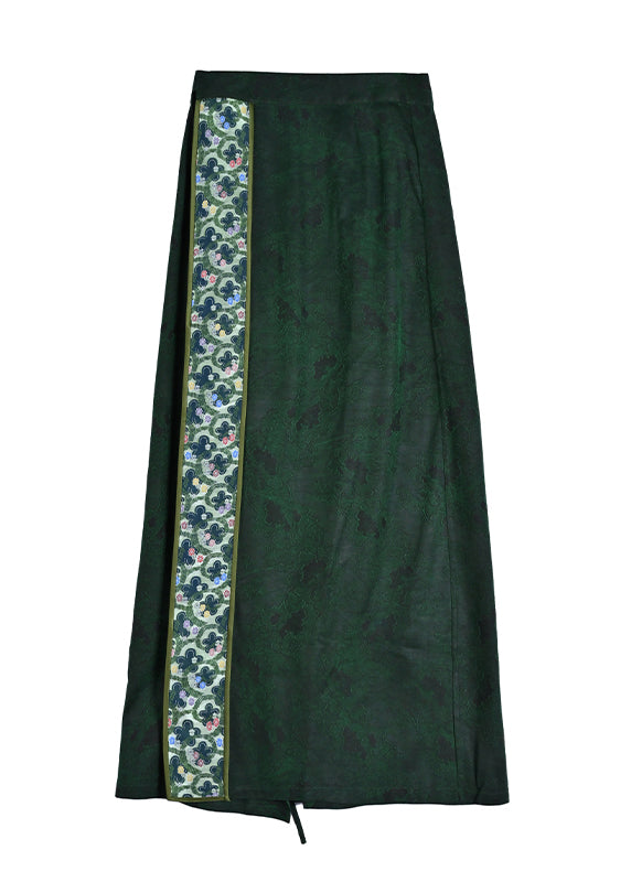 Chinese Style Green Asymmetrical Print Silk Skirts Spring QQ1030 Ada Fashion