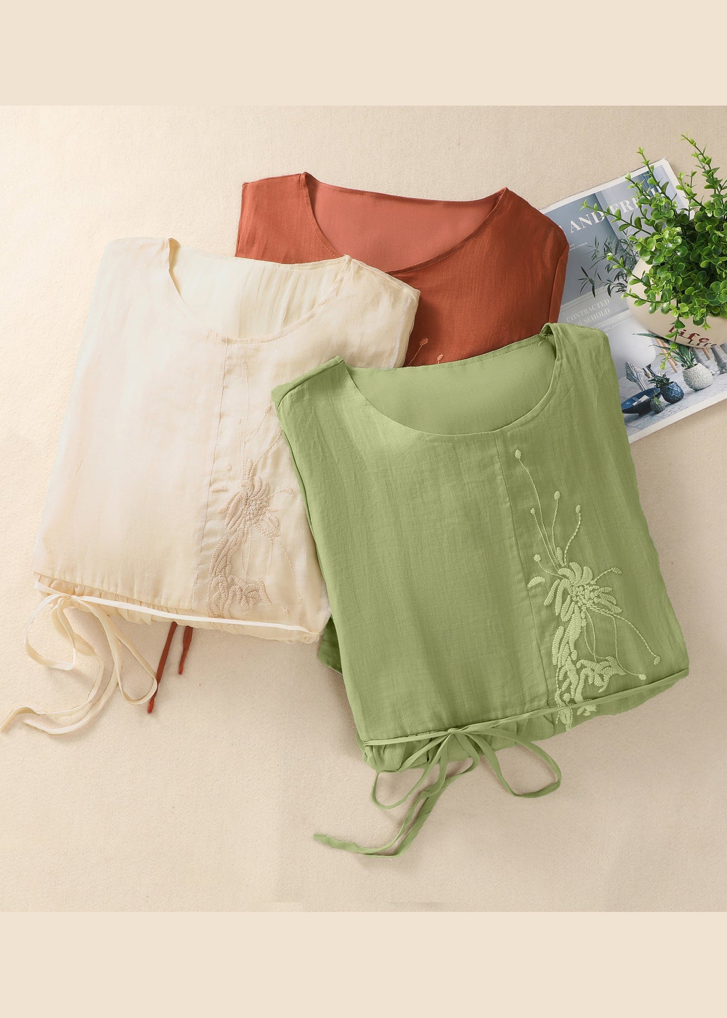 Chinese Style Green O-Neck Embroidered Tie Waist Cotton Dresses Summer AM1047 Genistyle Shop