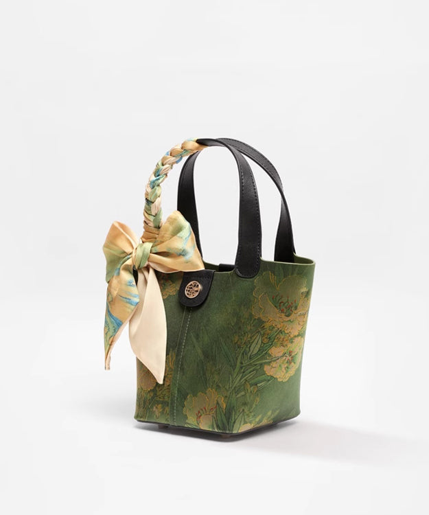 Handbag Chinese Silk Green Versatile Tote Style Print FashionChic