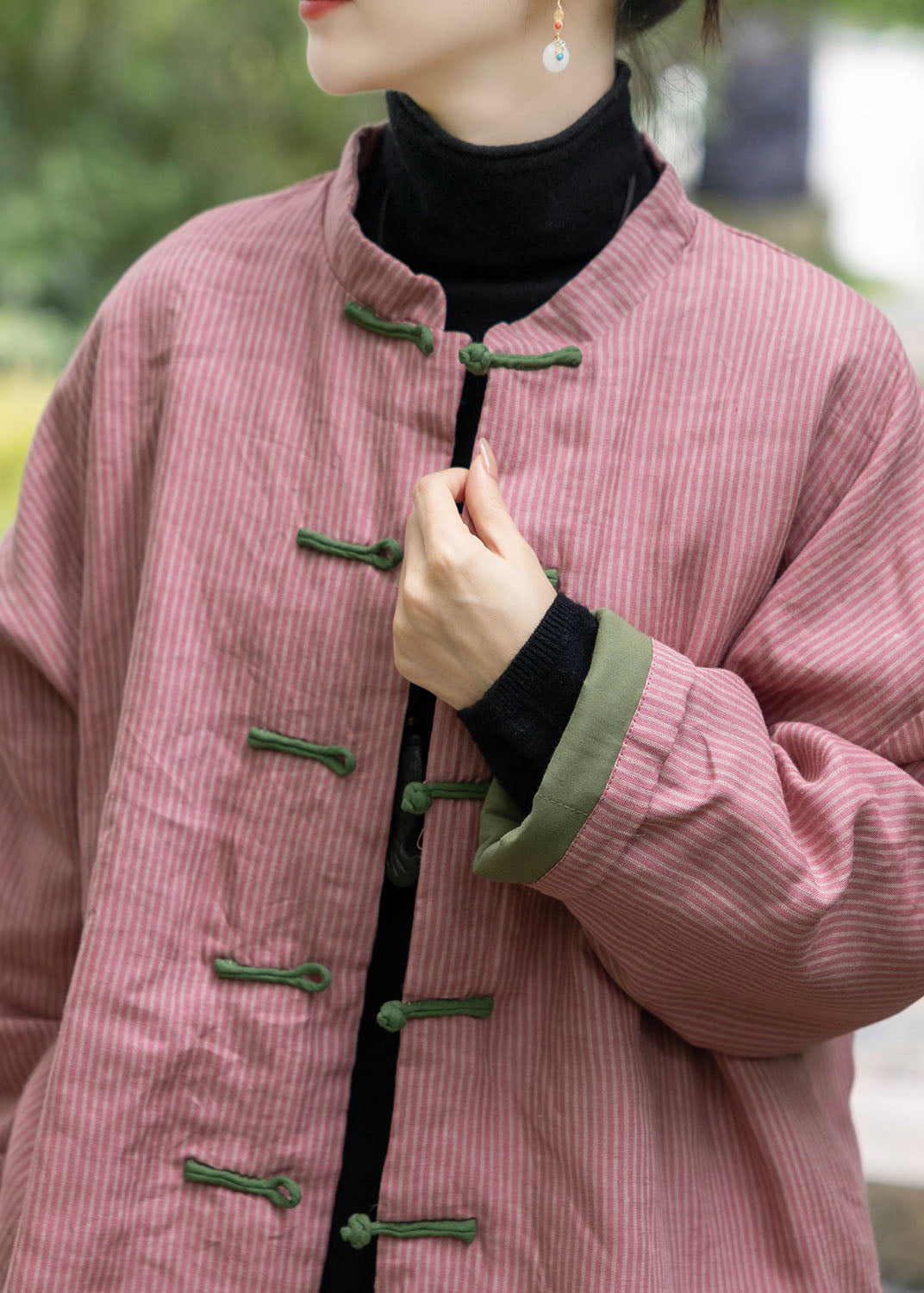 Chinese Style Pink Oriental Button Fine Cotton Filled Coat Spring TJ003