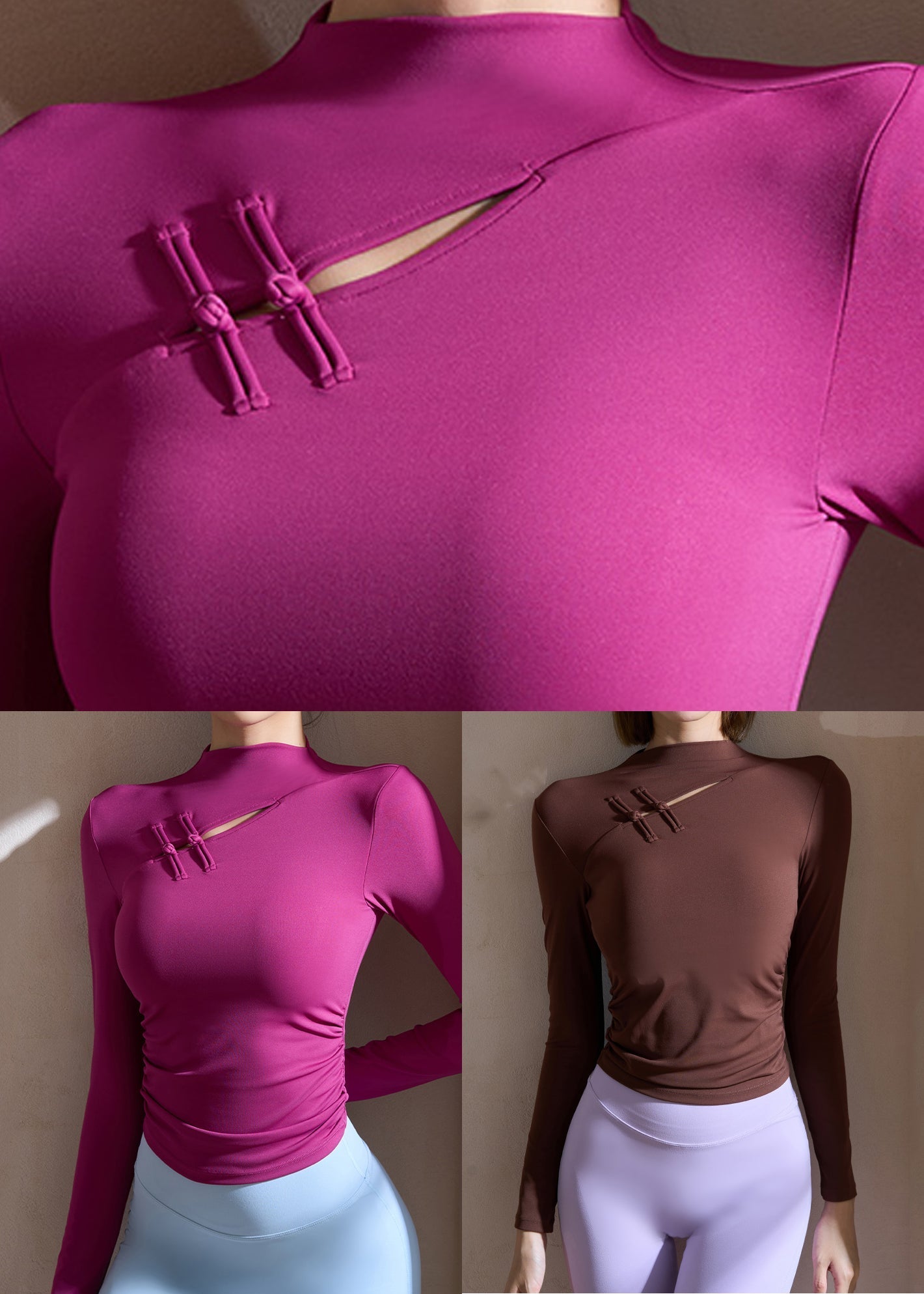Neck Spring Yoga Chinese Tops Purple High Style FashionChic