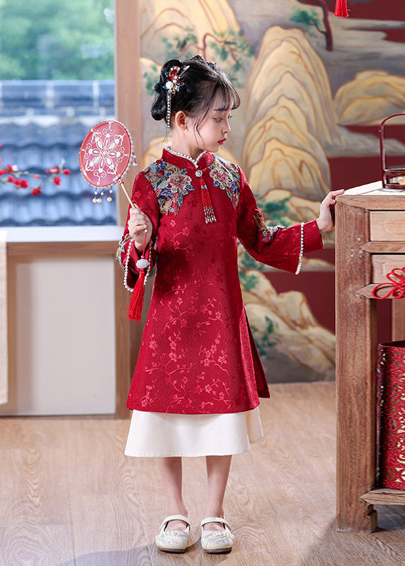 Chinese Dress Kids Embroideried Maxi Red Nail Bead Style Spring FashionChic