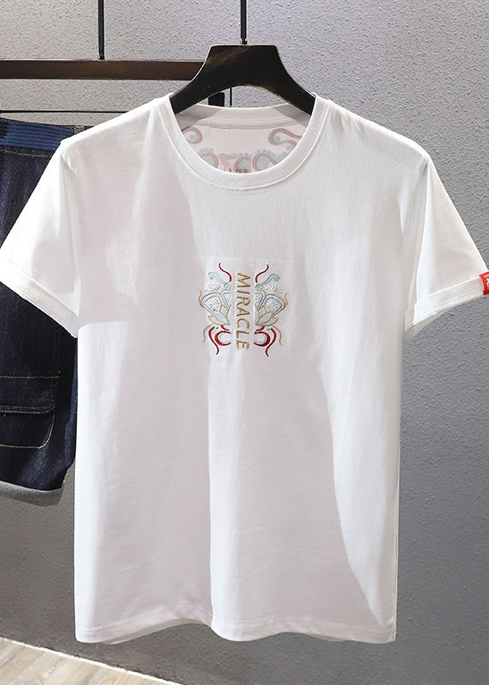 Chinese Shirts Embroideried T Style White Summer Mens FashionChic