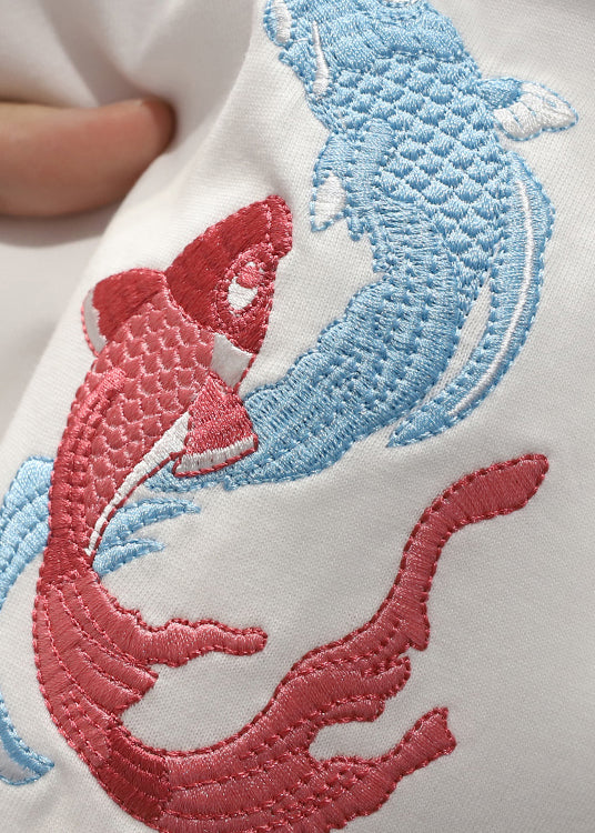 Chinese Shirts Embroideried T Style White Summer Mens FashionChic