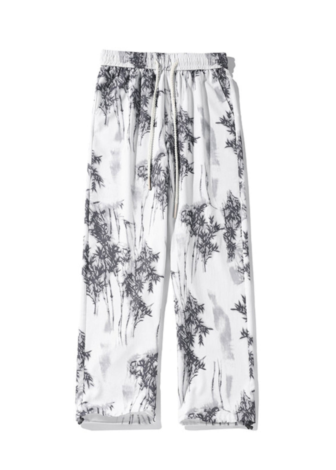 Chinese Style White Pockets Print Ice Silk Mens Pants Summer YT043 Men-Silk-MENP240721