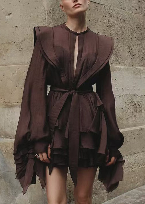 Chocolate Shirt Cotton Lace Dress Fall Up Solid FashionChic