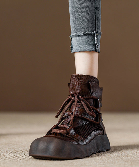 Breathable Platform Up Boots Out Chocolate Lace Splicing Hollow FashionChic