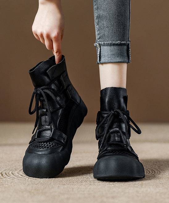 Breathable Platform Up Boots Out Chocolate Lace Splicing Hollow FashionChic