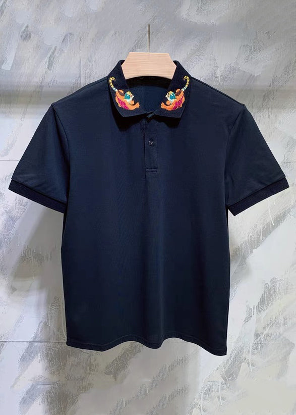 Mens Cotton Polo Summer Animal Button Shirts Classy Black FashionChic