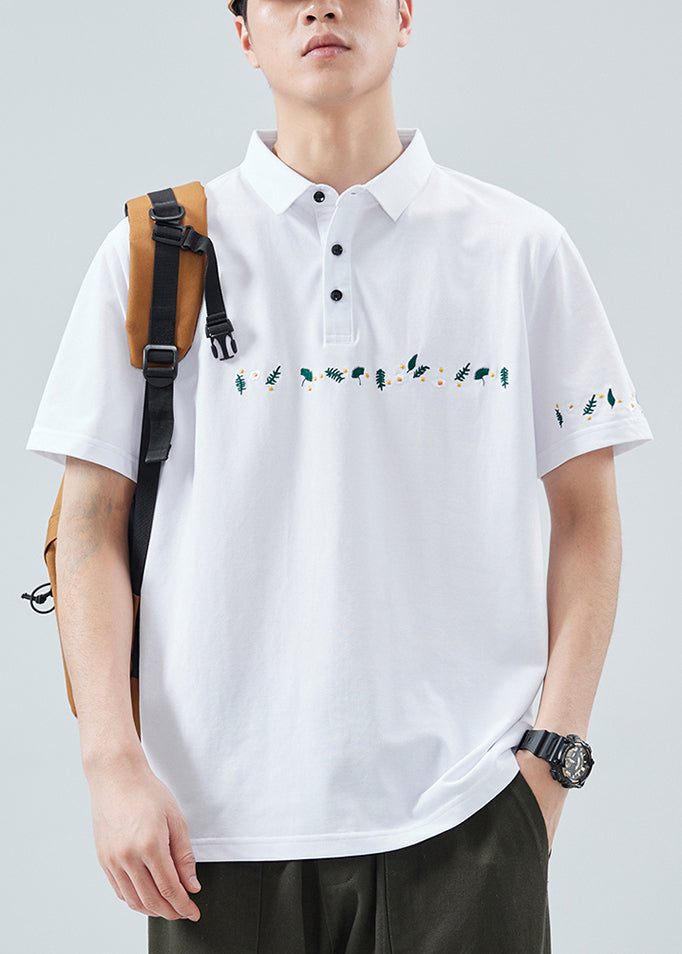 Shirt Button Polo Cotton Classy Summer Print Men Black Solid FashionChic