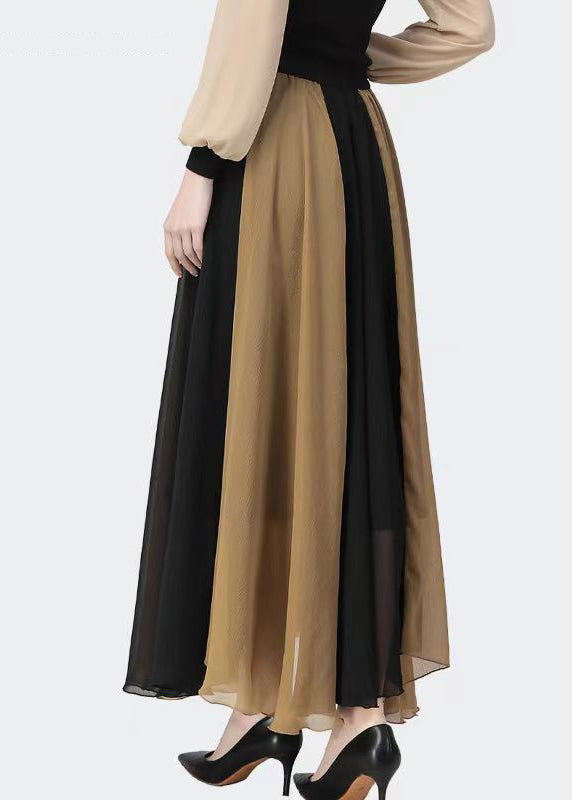 Classy Black Coffee Patchwork High Waist Chiffon Skirts Summer QQ1033 Ada Fashion