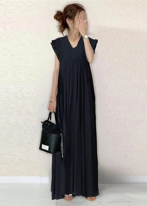 Sleeveless Black Classy Patchwork Ruffled Cotton Dress Tunic FashionChic