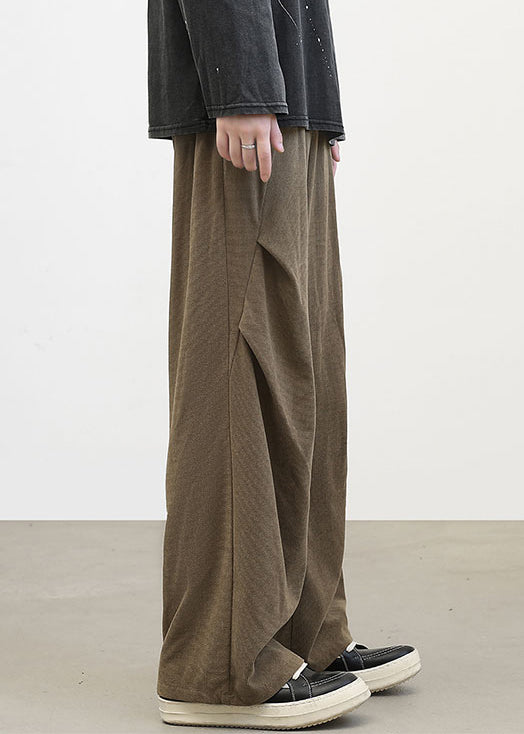 Classy Brown Cinched Solid Warm Fleece Corduroy Mens Pants Spring RM041 ABC