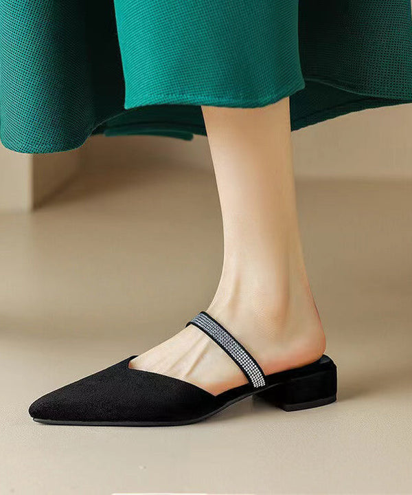Classy Comfy Black Zircon Pointed Toe Slide Sandals RT1006 Ada Fashion