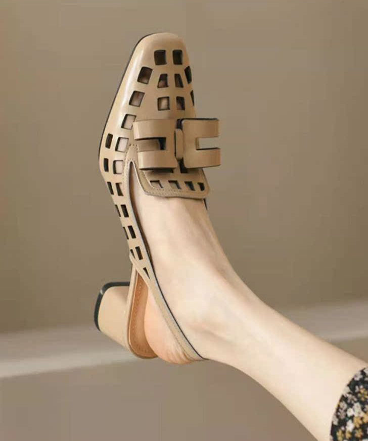 Leather Splicing Out Classy Apricot Faux Sandals Hollow FashionChic