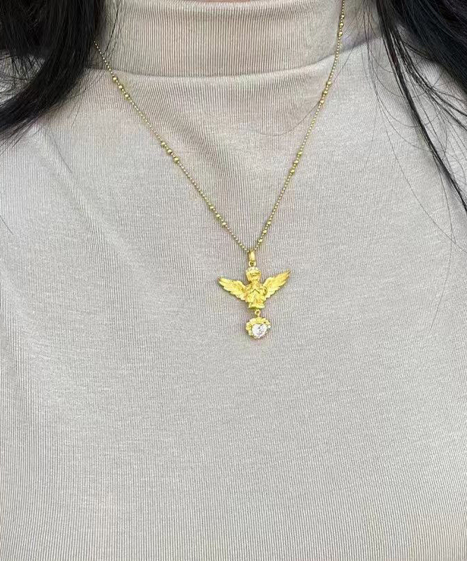 Classy Gold Sterling Silver Overgild Zircon Love Angel Pendant Necklace YI032 ABC