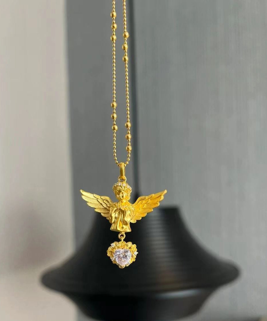 Classy Gold Sterling Silver Overgild Zircon Love Angel Pendant Necklace YI032 ABC