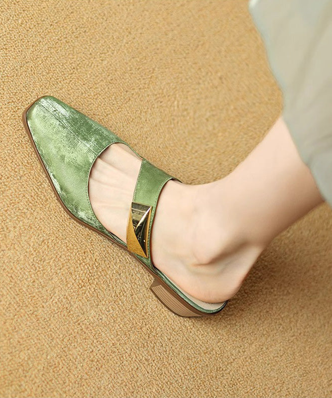 Green Sandals Splicing Classy Cowhide Leather Slide FashionChic