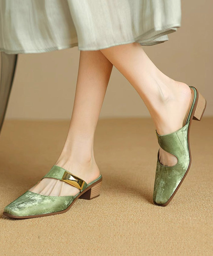 Green Sandals Splicing Classy Cowhide Leather Slide FashionChic