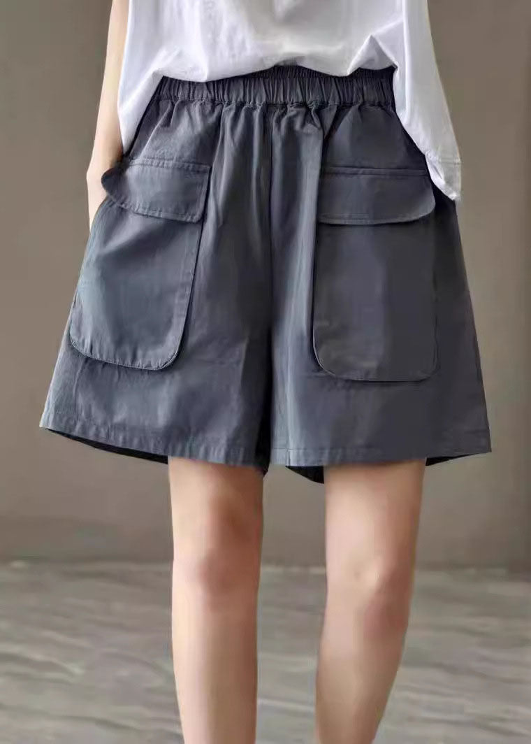 Shorts Waist Pockets Elastic Green Cotton Summer Classy Pants FashionChic