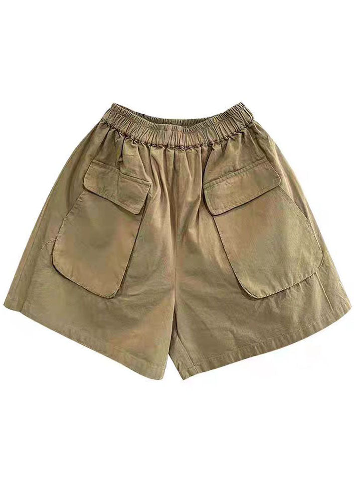 Shorts Waist Pockets Elastic Green Cotton Summer Classy Pants FashionChic