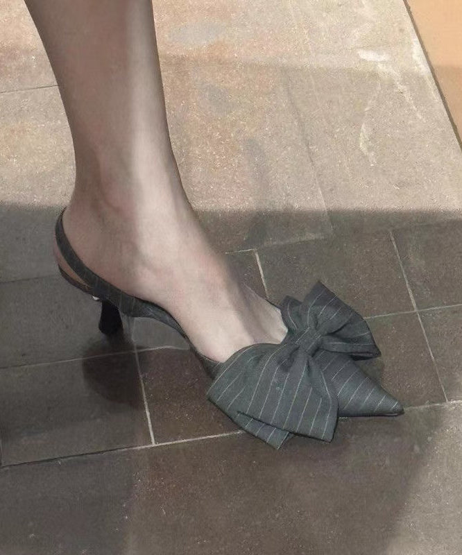 Sandals Splicing High Pointed Grey Heel Classy Toe Bow FashionChic