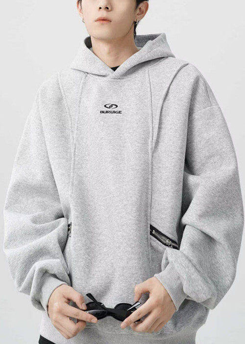 Classy Grey Hooded Zippered Warm Fleece Men Sweatshirt Spring YQ029 ABC
